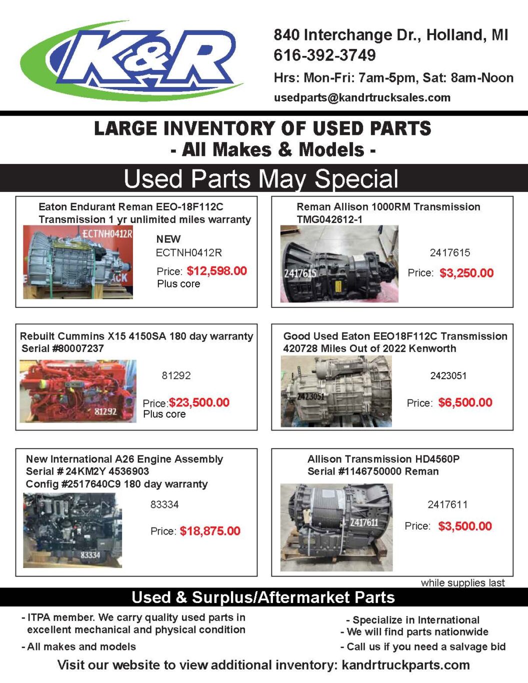 Used Parts May 2025 Special