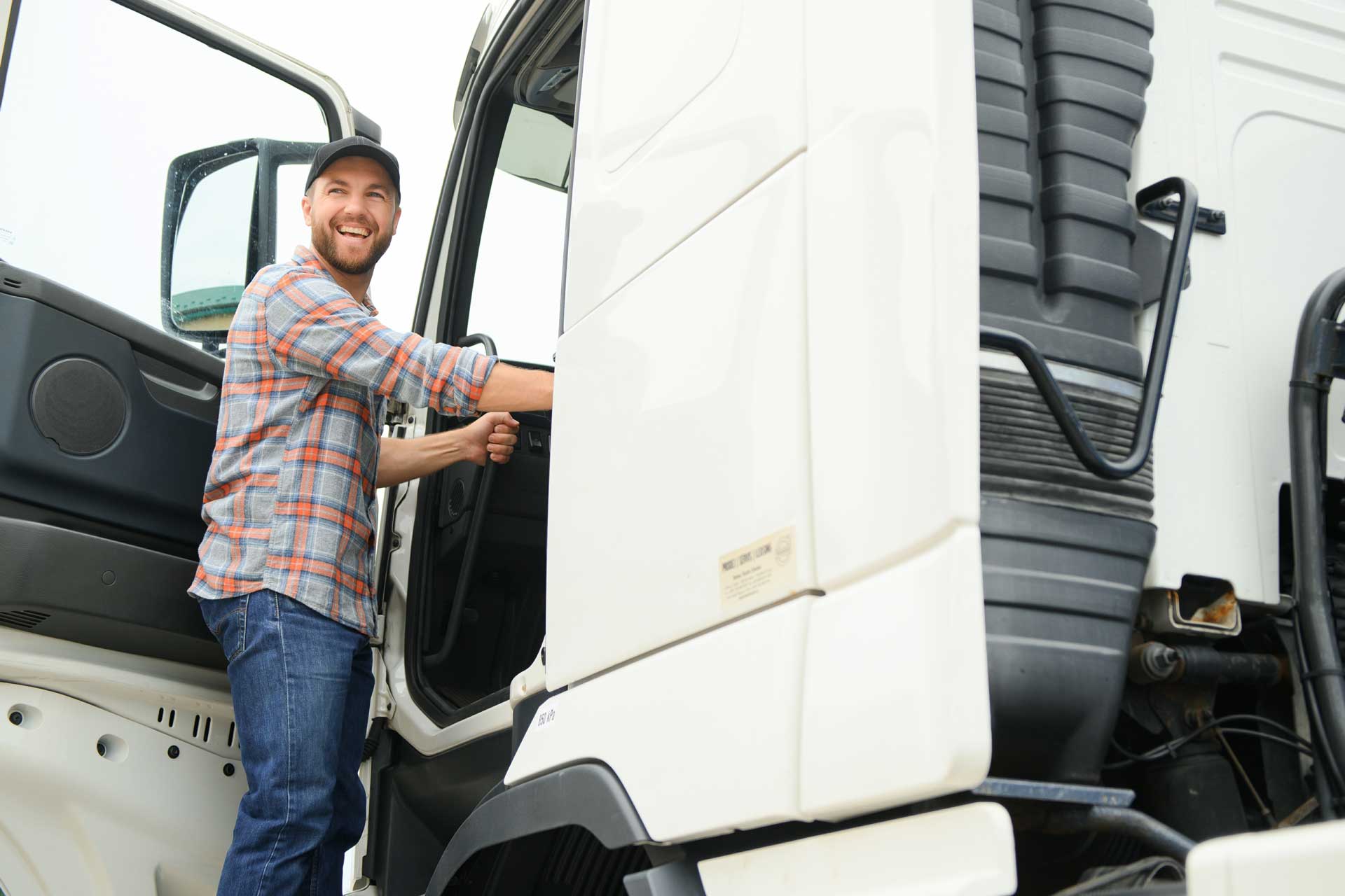 Happy Driver Exiting Truck